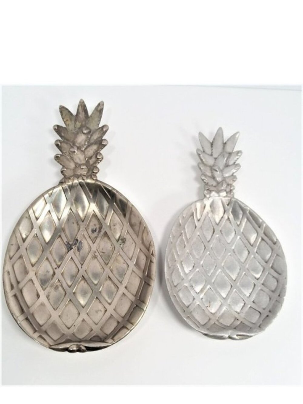 VTG Pineapple Trinket Dish Set Silver plated & Aluminum Tray E. Claire Japan